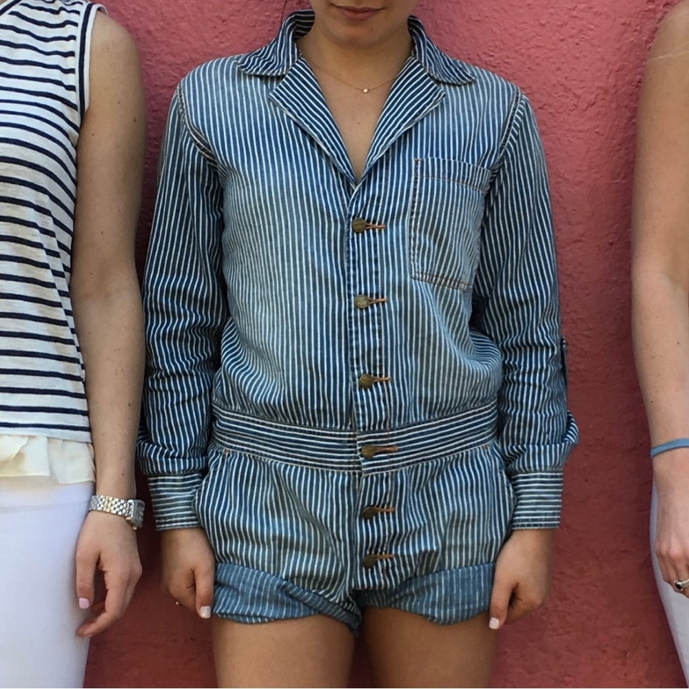 Current Elliott striped romper size 0 super soft denim stripe perfect for summer